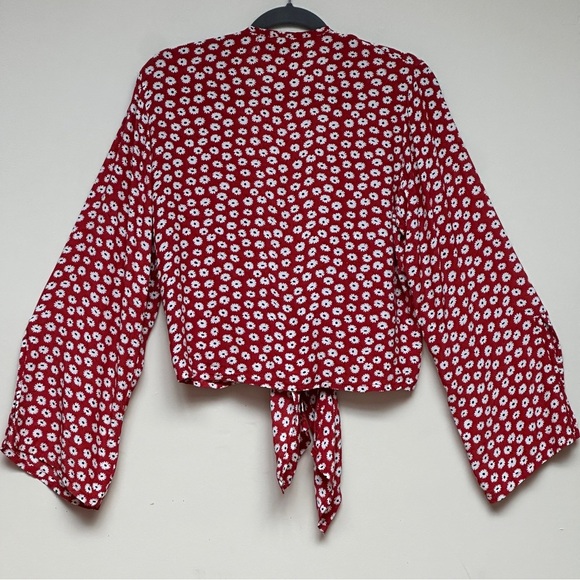 Faithfull the Brand Teguise Red Floral Print Tie-Front Top Size 4 Small - Picture 8 of 11